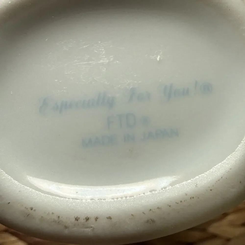 Vintage FTD Especially For You Japan Blue Speckled Bud Vase 6.25” Porcelain